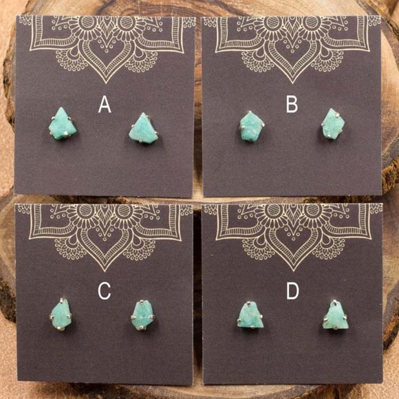 Amazonite and Sterling Silver Crystal Stud Earrings - Choose the pair you want - Picture 2 of 4